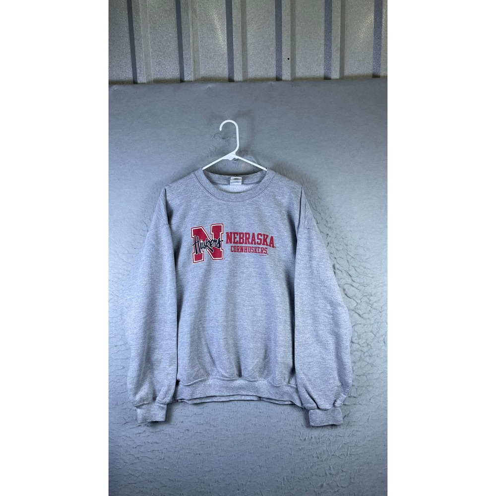 Gildan Sweatshirt Mens Large Gray Excellent Nebraska Cornhuskers NCAA Pullover